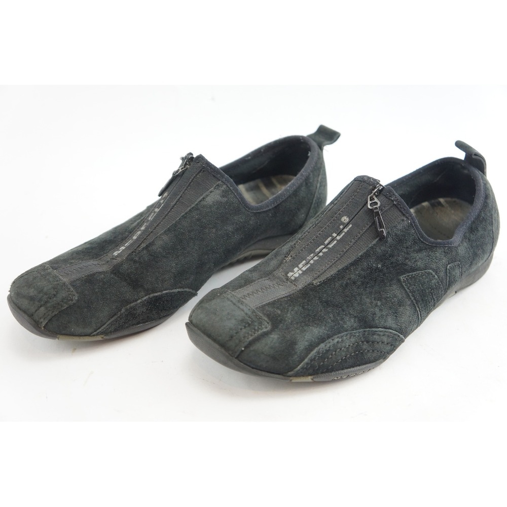 Women's Merrell Barrado Midnight 7.5 Black Suede Zip Slip On Shoes Good
